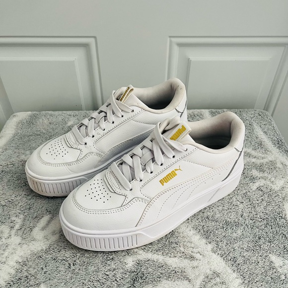 final price ✨ PUMA women's karmen rebelle white + gold chunky sneakers size 6.5 - Picture 2 of 10